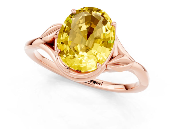 Rose gold Oval Cut Yellow Sapphire Solitaire Ring with Twist Band and Four-Prong Setting