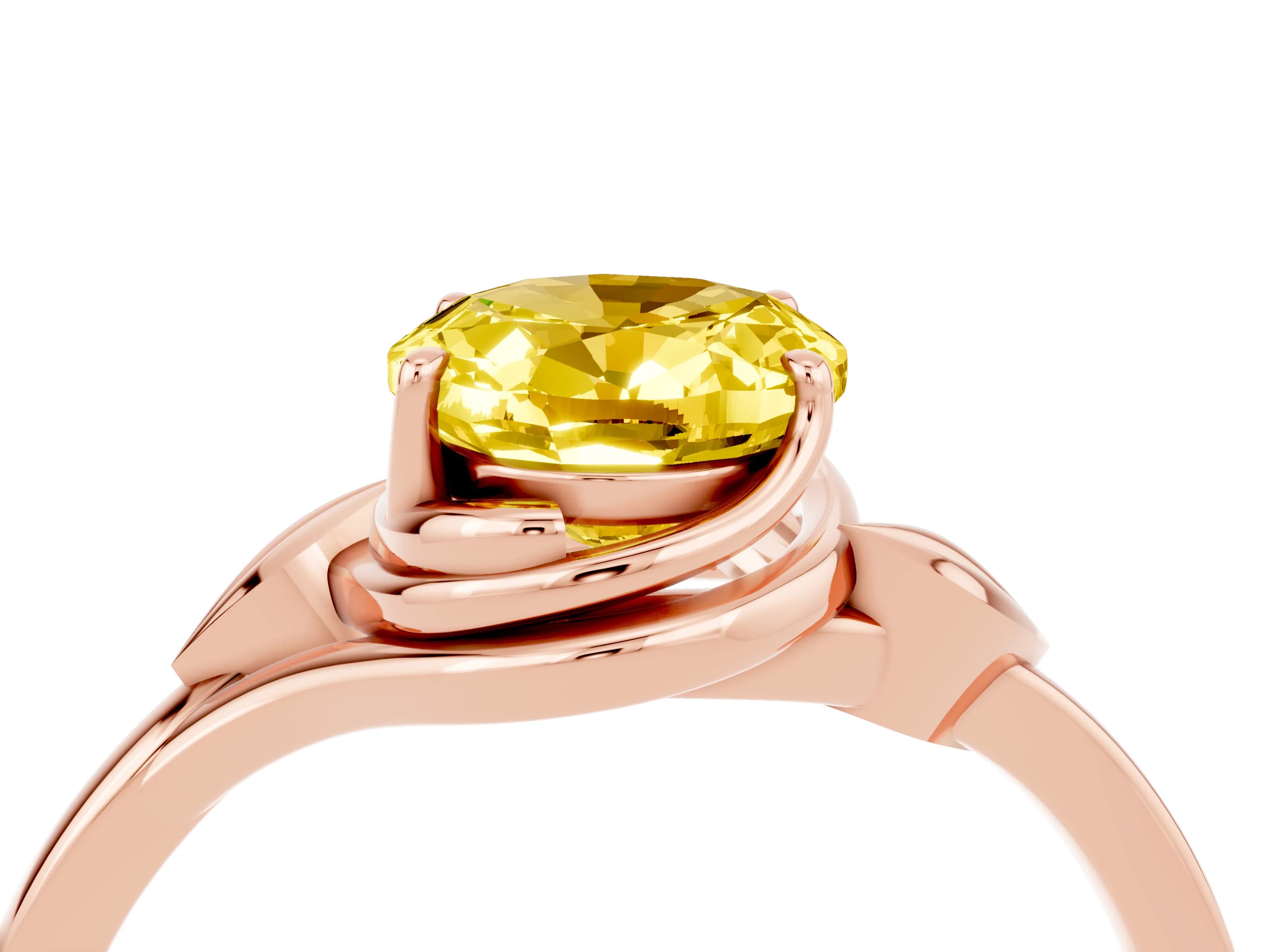 Rose gold Oval Cut Yellow Sapphire Solitaire Ring with Twist Band and Four-Prong Setting_28