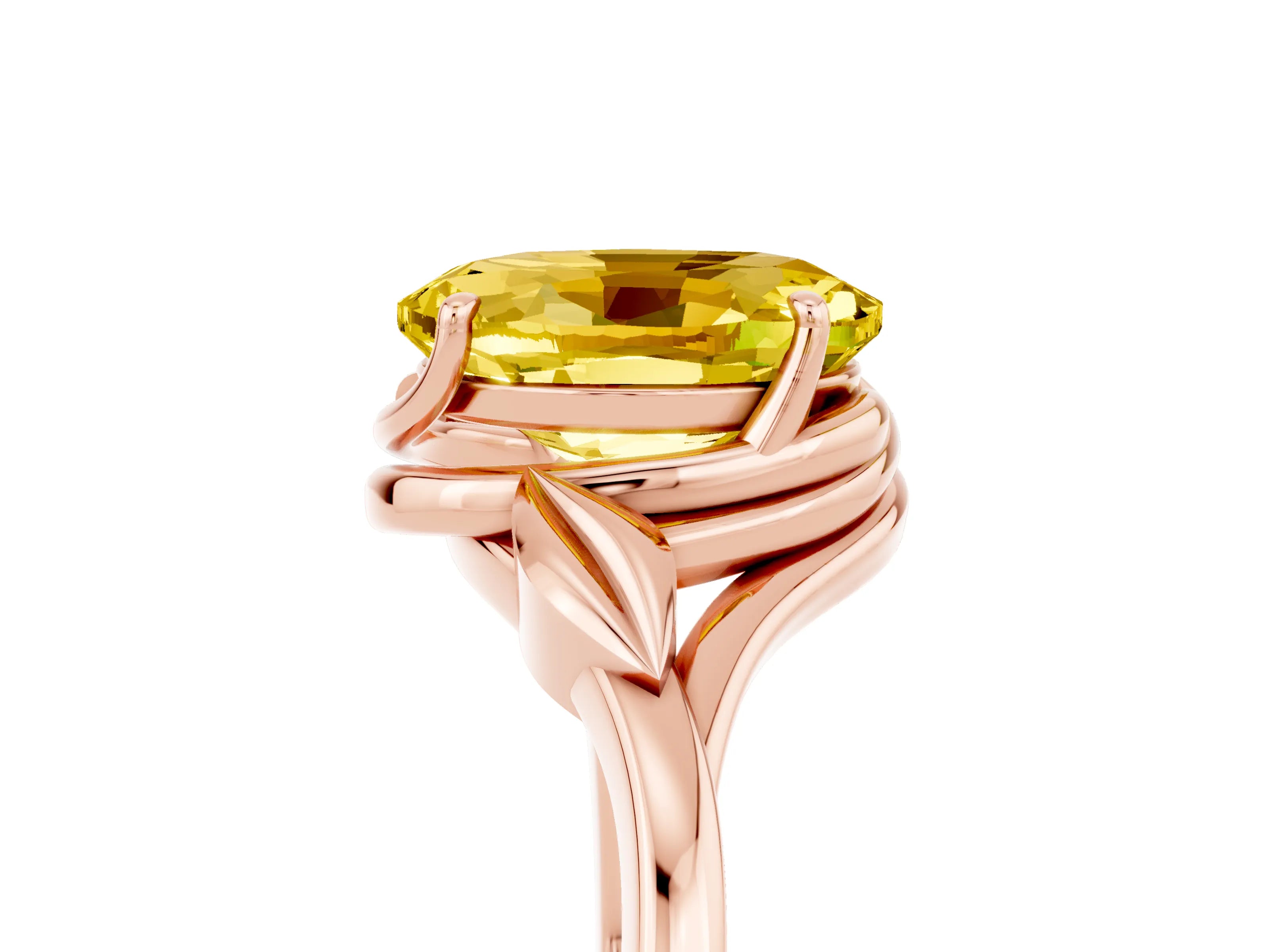 Rose gold Oval Cut Yellow Sapphire Solitaire Ring with Twist Band and Four-Prong Setting_29
