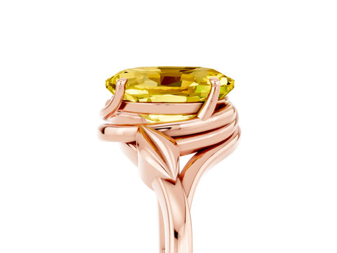 Rose gold Oval Cut Yellow Sapphire Solitaire Ring with Twist Band and Four-Prong Setting_29