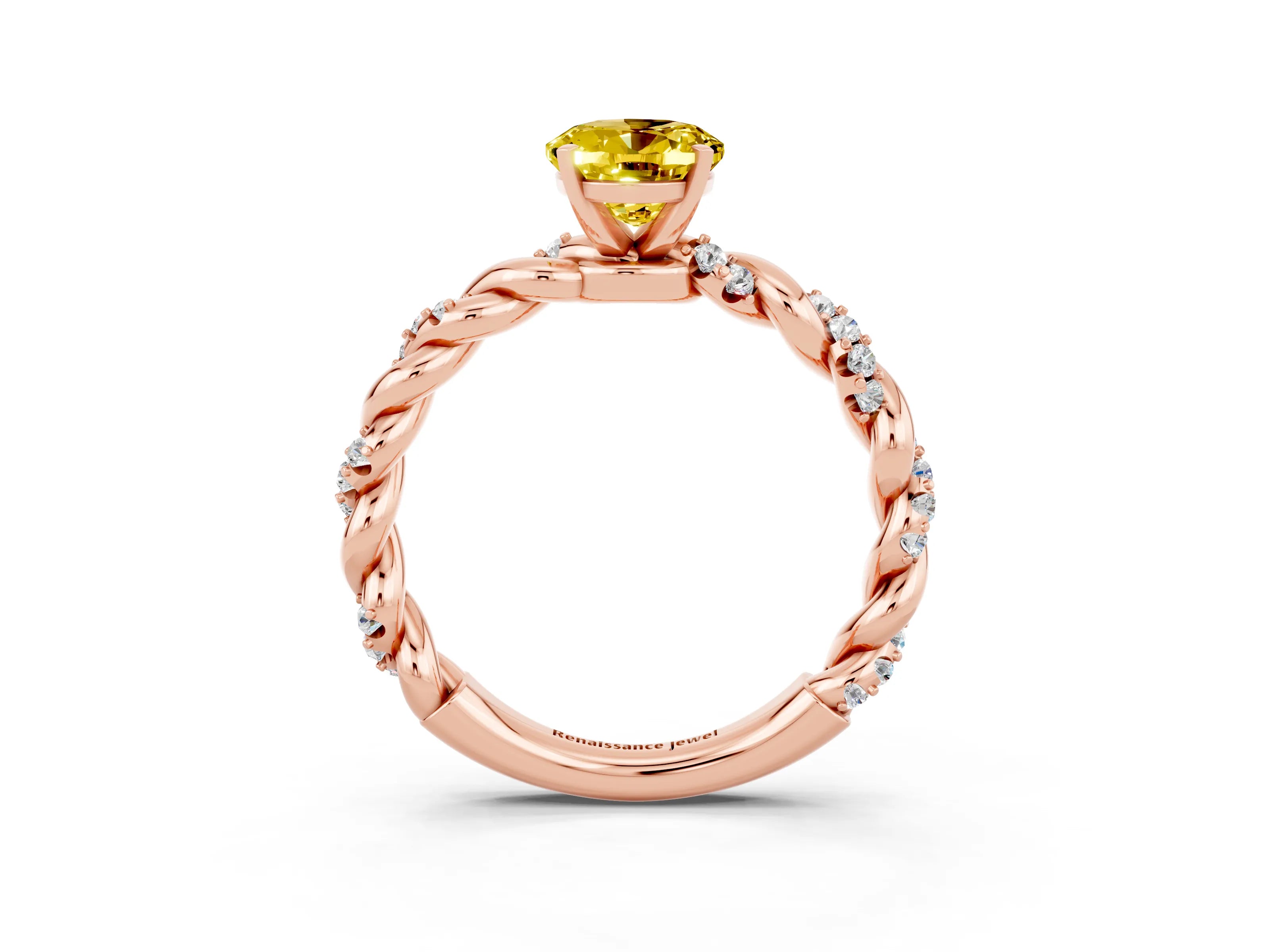 Rose gold Oval Cut Yellow Sapphire Solitaire Ring with Twisted Band and Pavé Accents_3