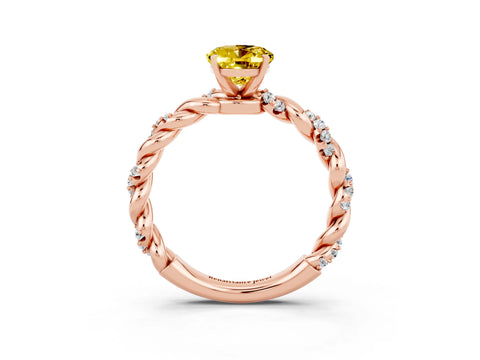 Rose gold Oval Cut Yellow Sapphire Solitaire Ring with Twisted Band and Pavé Accents_3