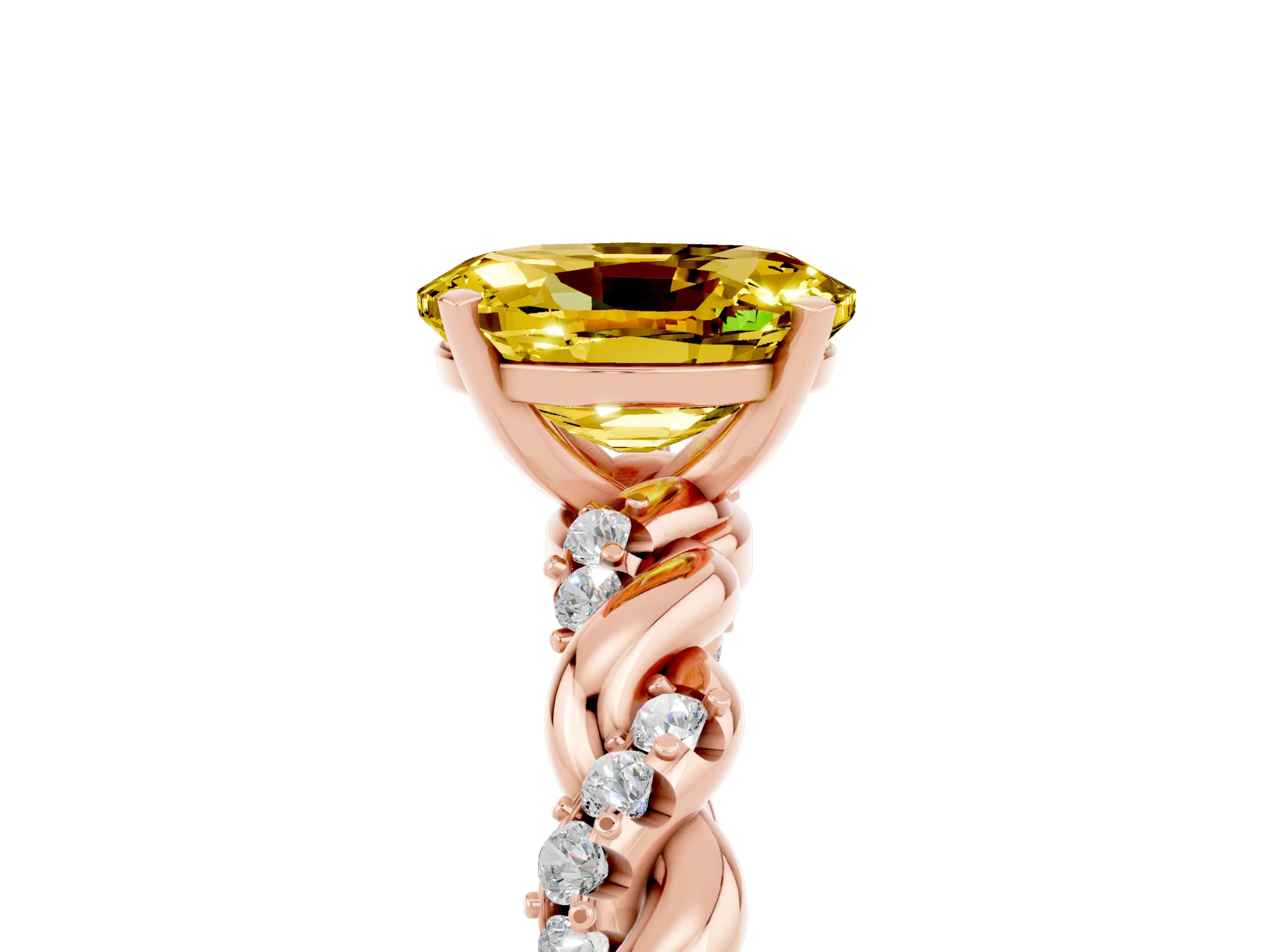 Rose gold Oval Cut Yellow Sapphire Solitaire Ring with Twisted Band and Pavé Accents_5