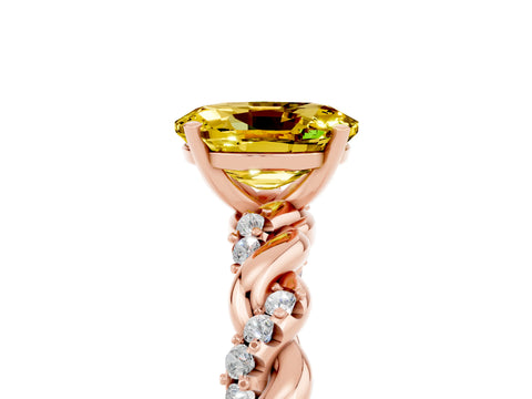 Rose gold Oval Cut Yellow Sapphire Solitaire Ring with Twisted Band and Pavé Accents_5