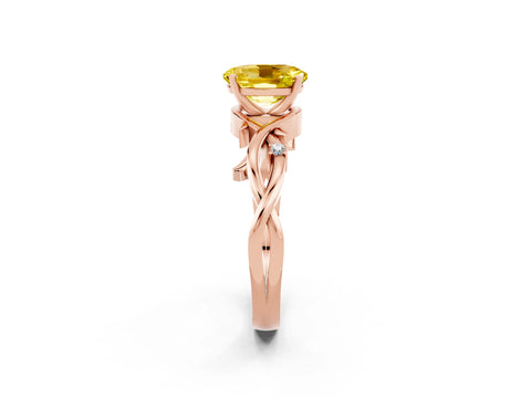Rose gold Oval Cut Yellow Sapphire Solitaire Ring with Twisted Band and Prong Setting_2