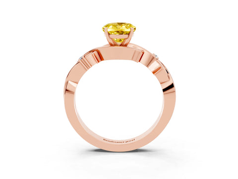 Rose gold Oval Cut Yellow Sapphire Solitaire Ring with Twisted Band and Prong Setting_3
