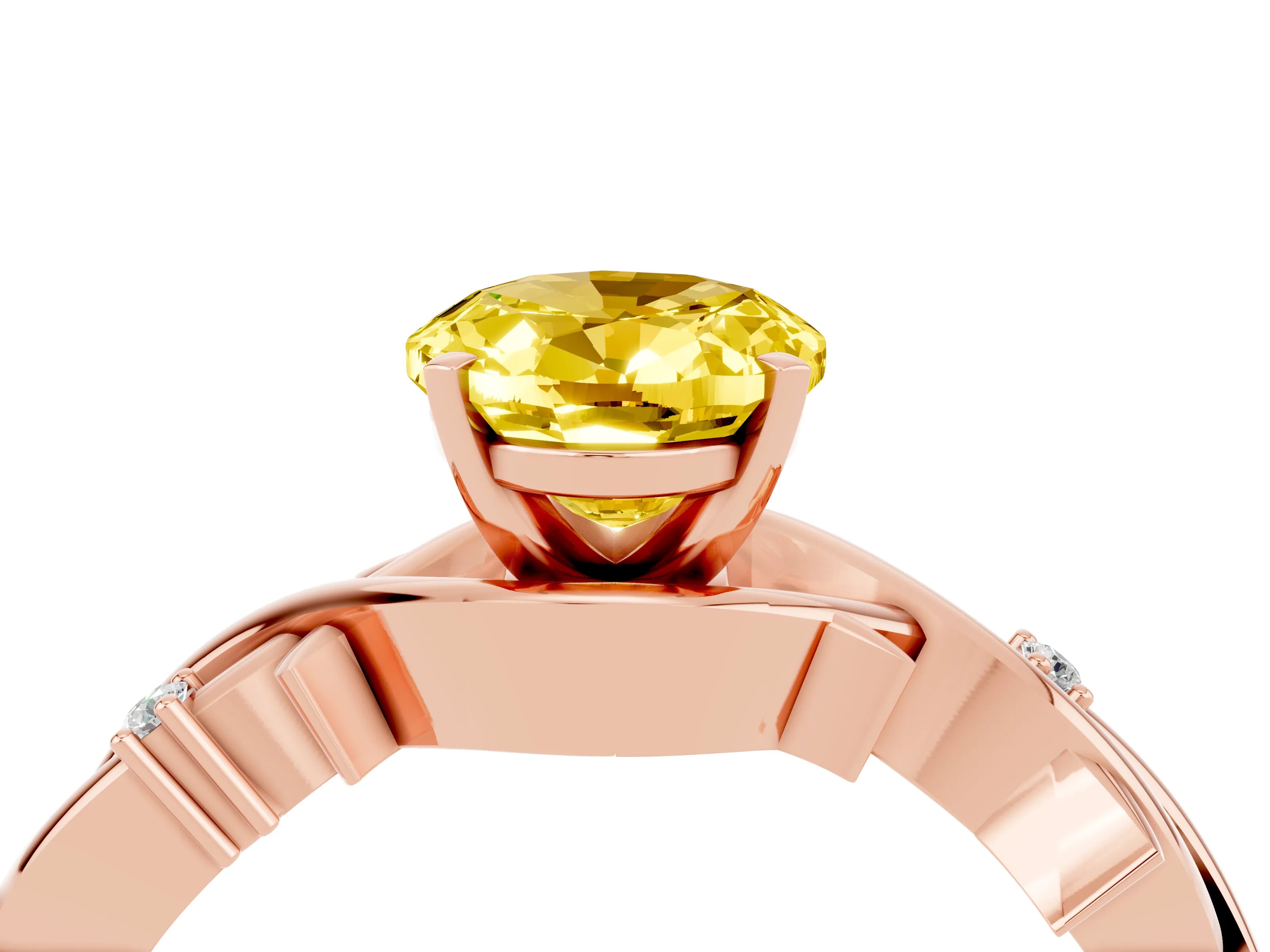 Rose gold Oval Cut Yellow Sapphire Solitaire Ring with Twisted Band and Prong Setting_4
