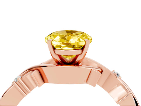 Rose gold Oval Cut Yellow Sapphire Solitaire Ring with Twisted Band and Prong Setting_4
