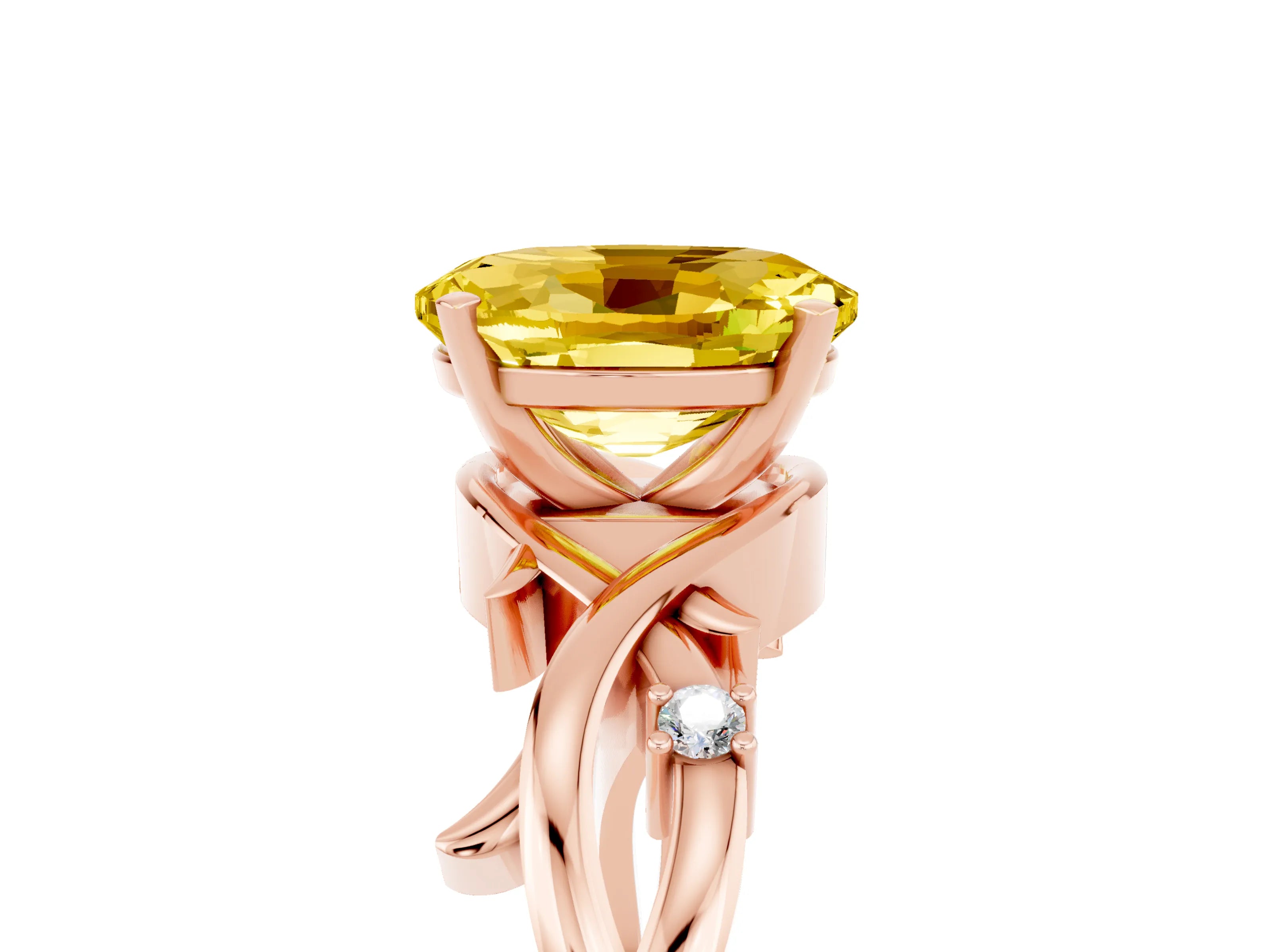 Rose gold Oval Cut Yellow Sapphire Solitaire Ring with Twisted Band and Prong Setting_5
