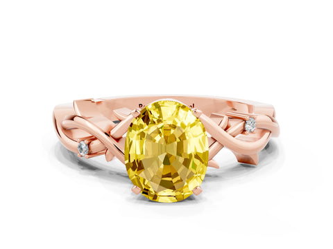 Rose gold Oval Cut Yellow Sapphire Solitaire Ring with Twisted Band and Prong Setting