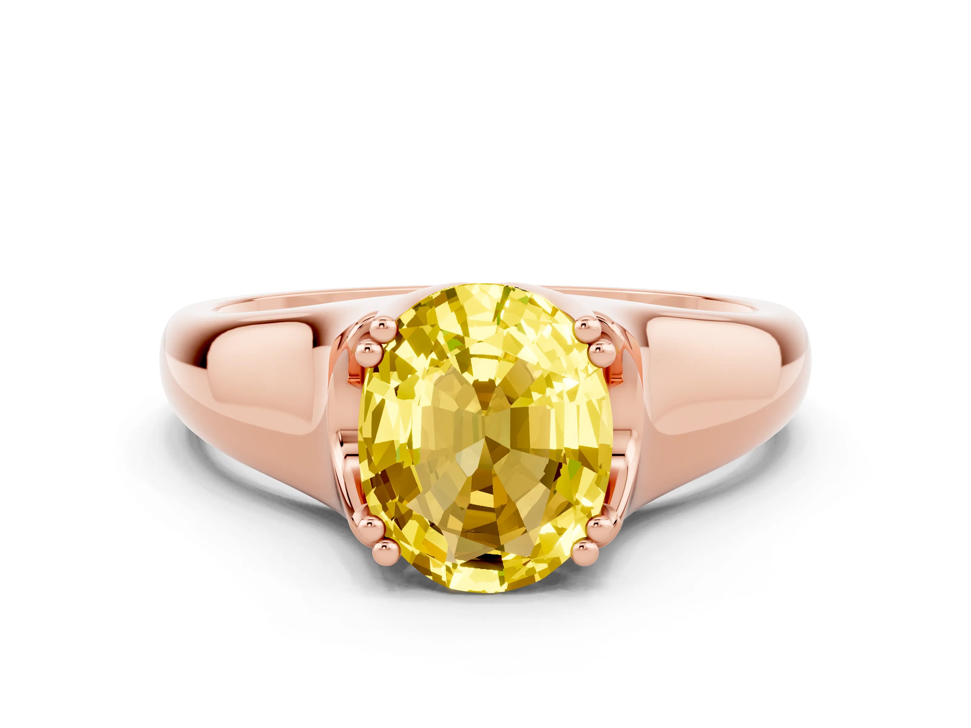 Rose gold Oval Cut Yellow Sapphire Solitaire Ring with Wide Band and Prong Setting_24