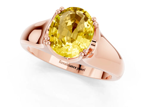 Rose gold Oval Cut Yellow Sapphire Solitaire Ring with Wide Band and Prong Setting_25