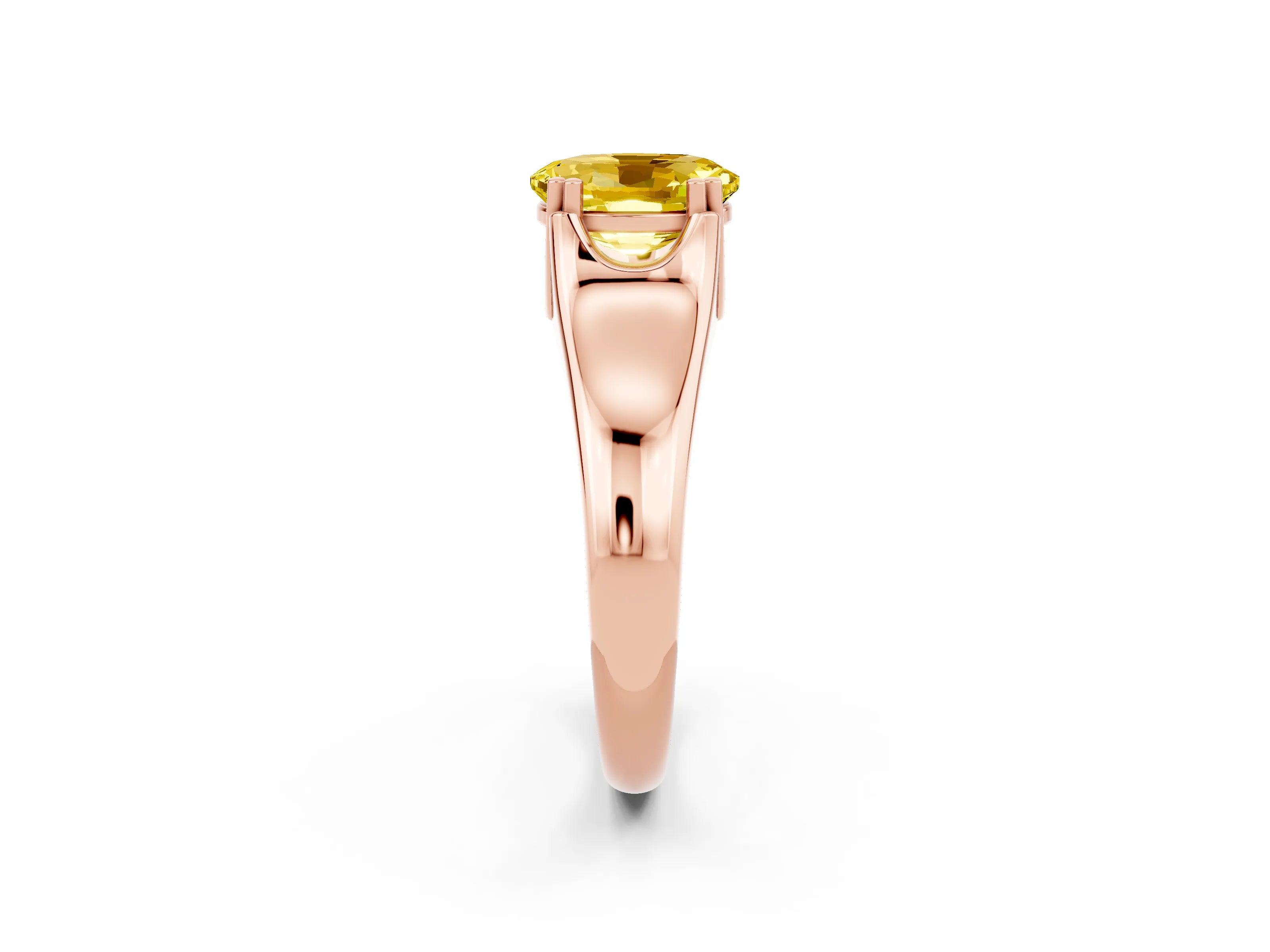 Rose gold Oval Cut Yellow Sapphire Solitaire Ring with Wide Band and Prong Setting_26