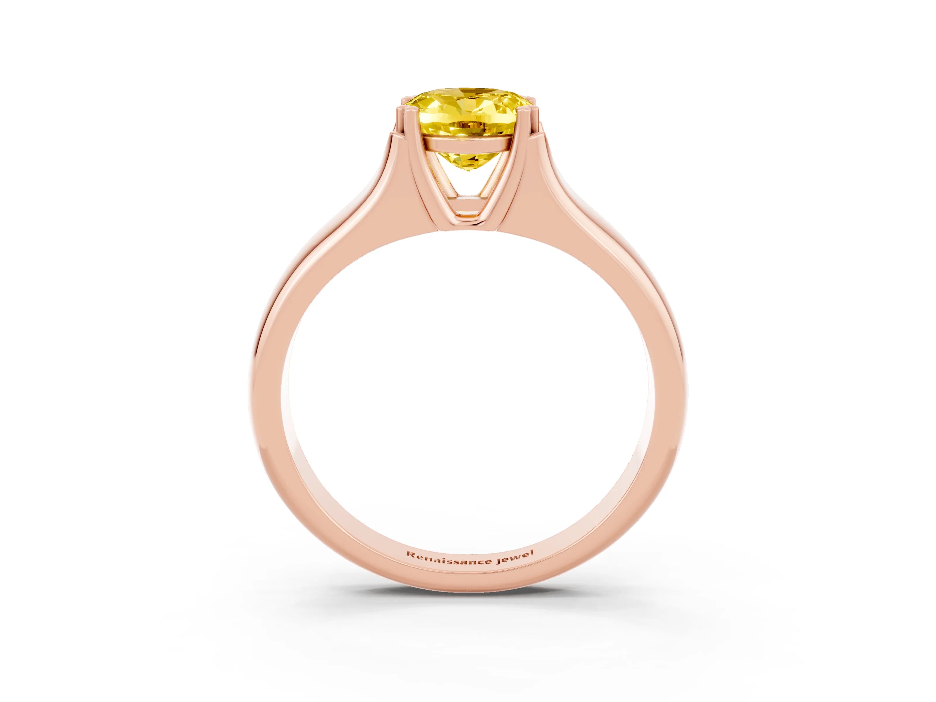 Rose gold Oval Cut Yellow Sapphire Solitaire Ring with Wide Band and Prong Setting_27