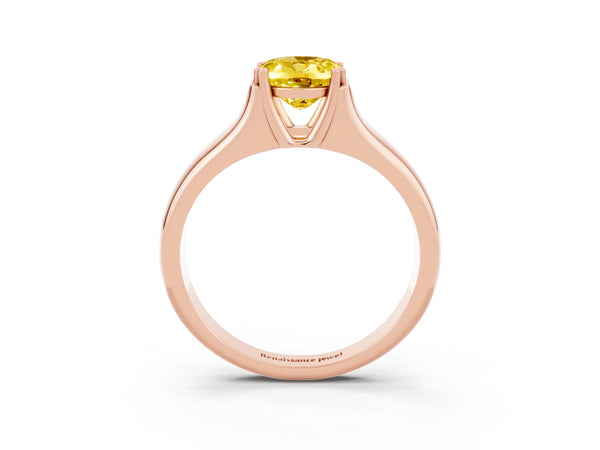 Rose gold Oval Cut Yellow Sapphire Solitaire Ring with Wide Band and Prong Setting