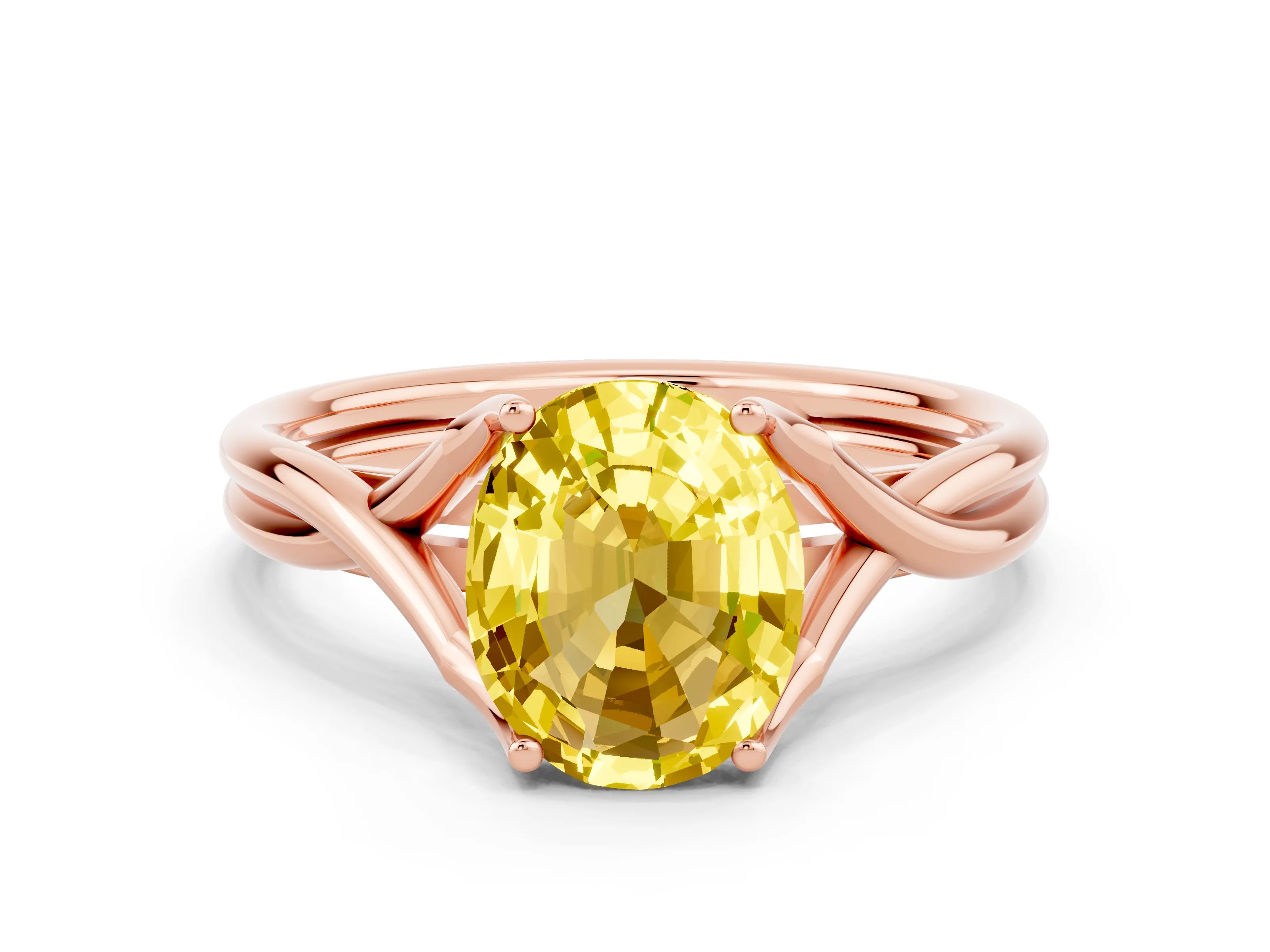 Rose gold Oval Cut Yellow Sapphire Solitaire Twist Band Prong Setting Ring_84