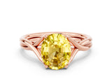 Rose gold Oval Cut Yellow Sapphire Solitaire Twist Band Prong Setting Ring_84