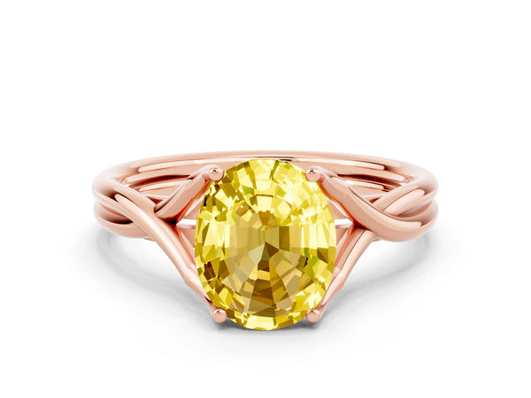 Rose gold Oval Cut Yellow Sapphire Solitaire Twist Band Prong Setting Ring