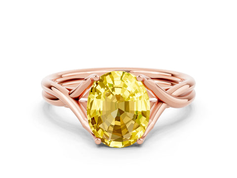 Rose gold Oval Cut Yellow Sapphire Solitaire Twist Band Prong Setting Ring_84