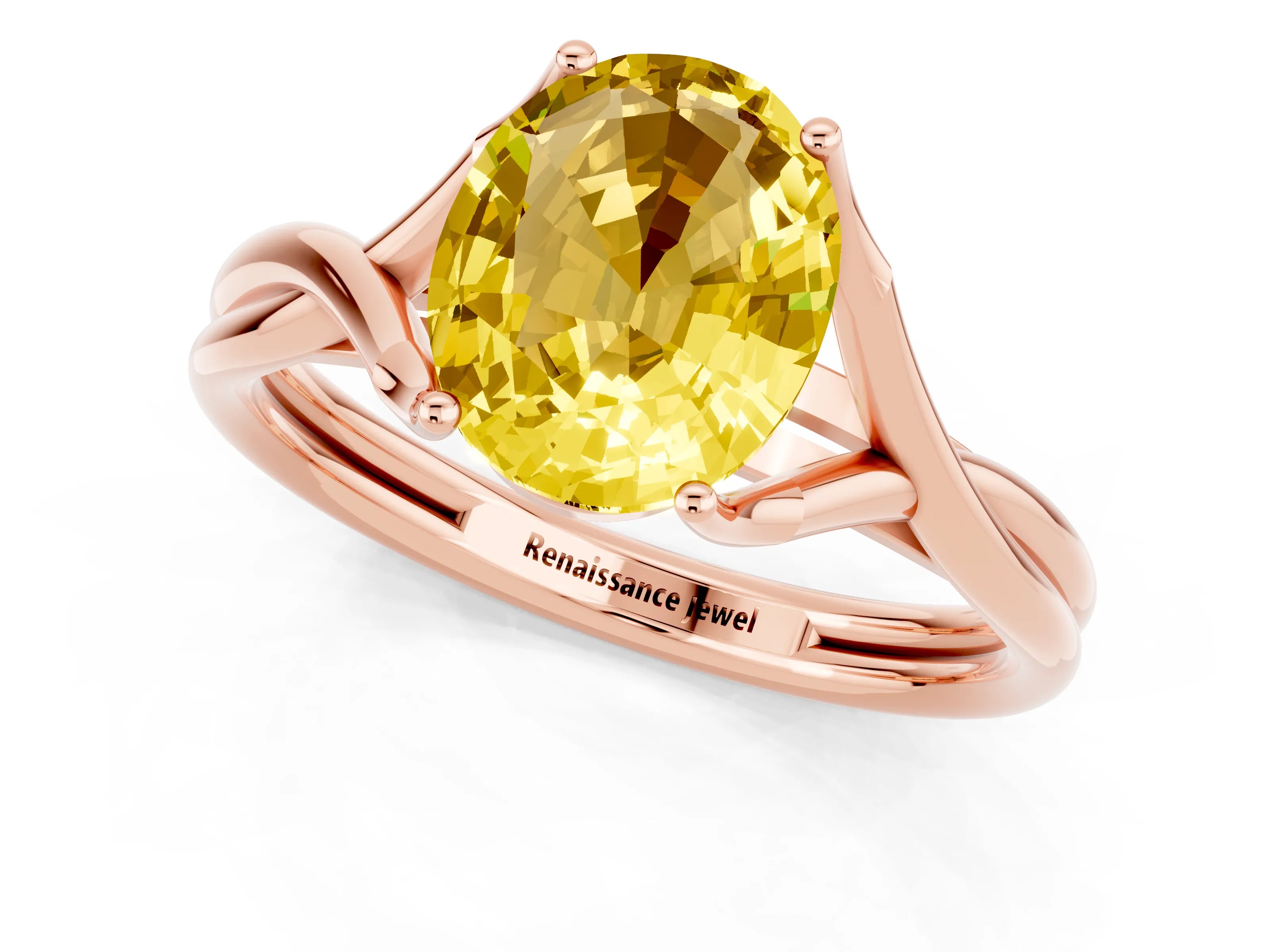 Rose gold Oval Cut Yellow Sapphire Solitaire Twist Band Prong Setting Ring_85
