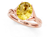 Rose gold Oval Cut Yellow Sapphire Solitaire Twist Band Prong Setting Ring_85