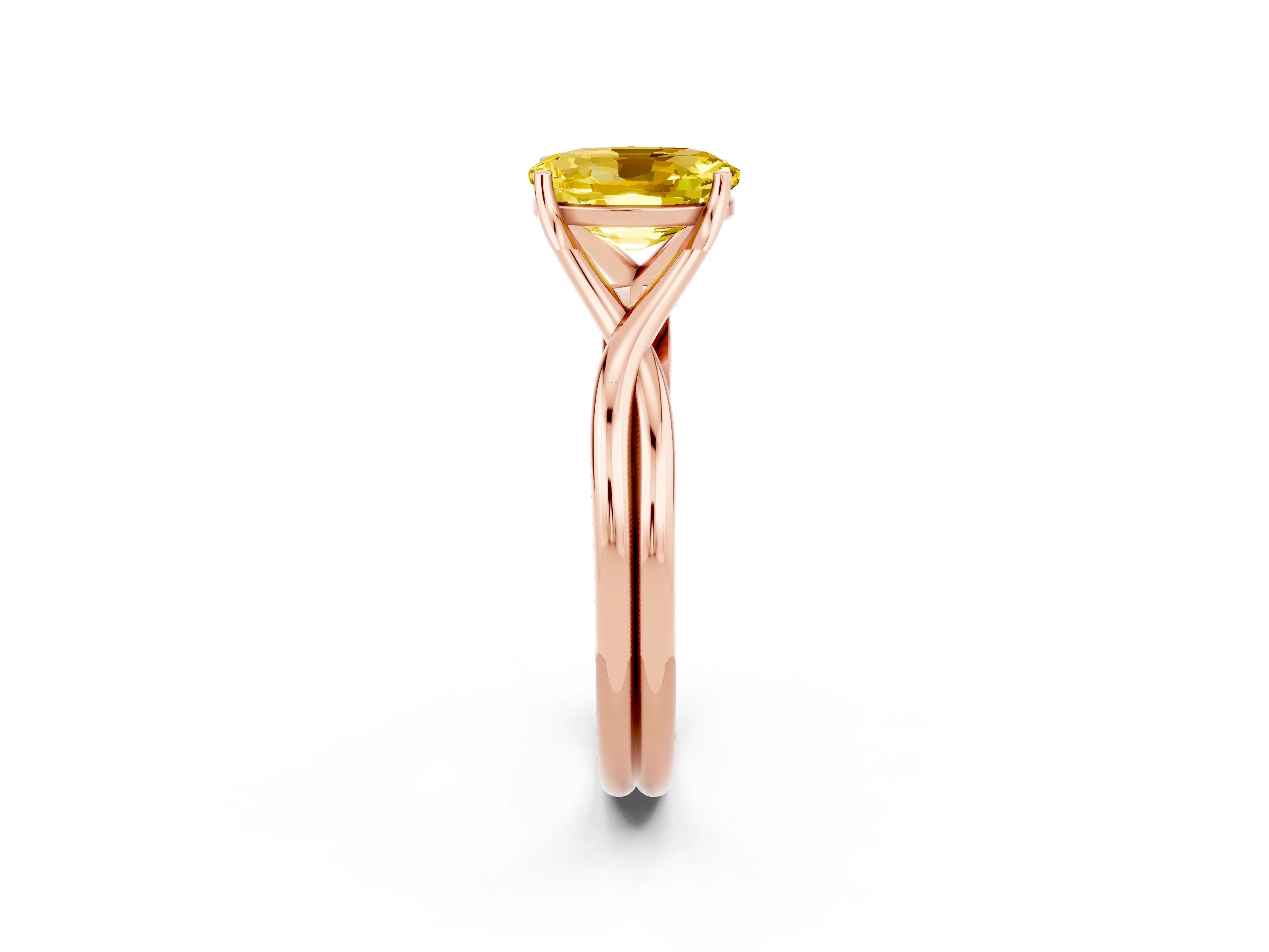 Rose gold Oval Cut Yellow Sapphire Solitaire Twist Band Prong Setting Ring_86
