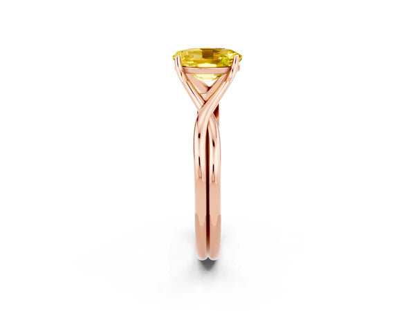 Rose gold Oval Cut Yellow Sapphire Solitaire Twist Band Prong Setting Ring