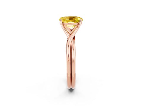Rose gold Oval Cut Yellow Sapphire Solitaire Twist Band Prong Setting Ring_86
