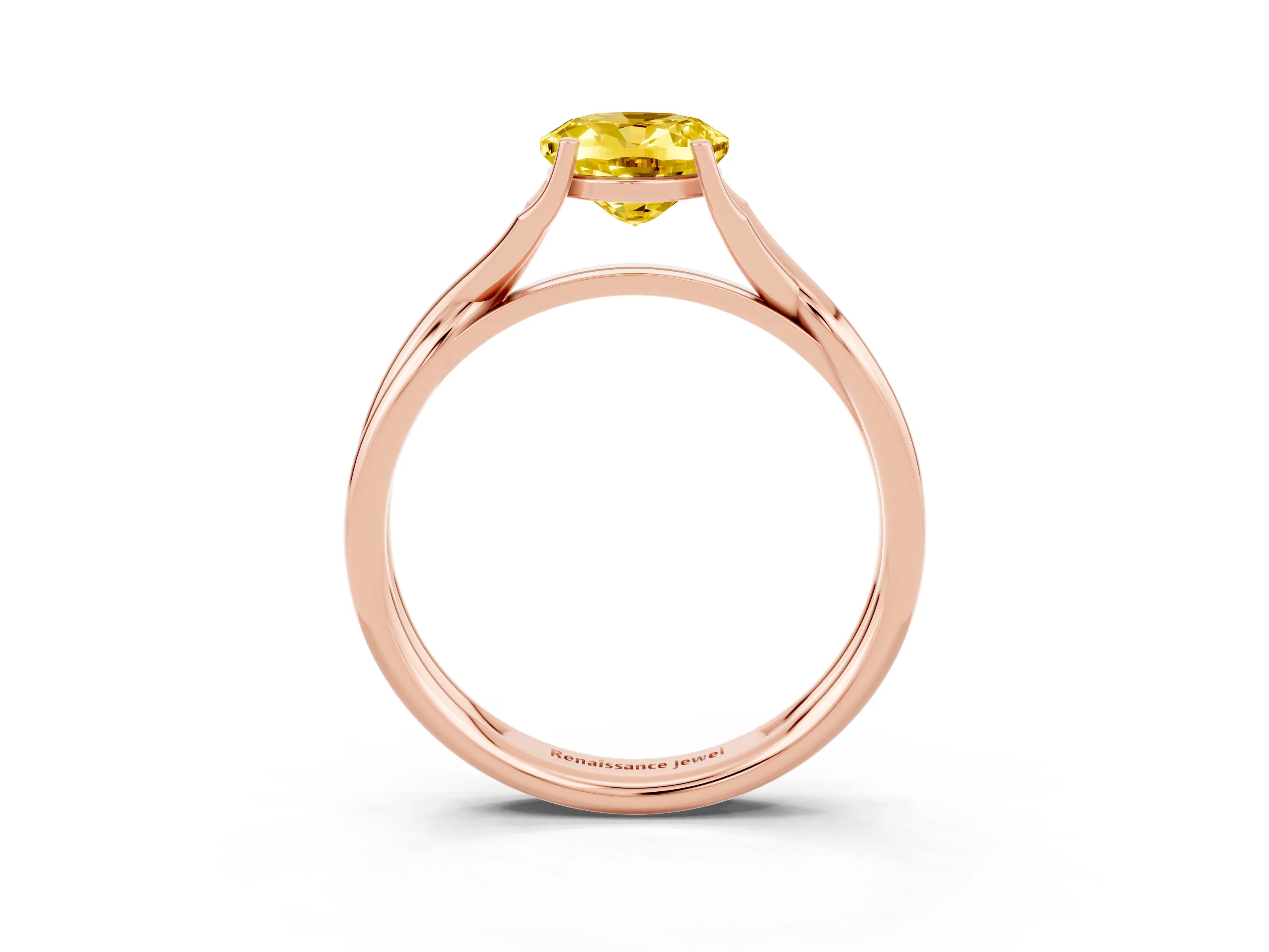 Rose gold Oval Cut Yellow Sapphire Solitaire Twist Band Prong Setting Ring_87