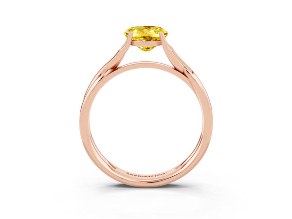 Rose gold Oval Cut Yellow Sapphire Solitaire Twist Band Prong Setting Ring
