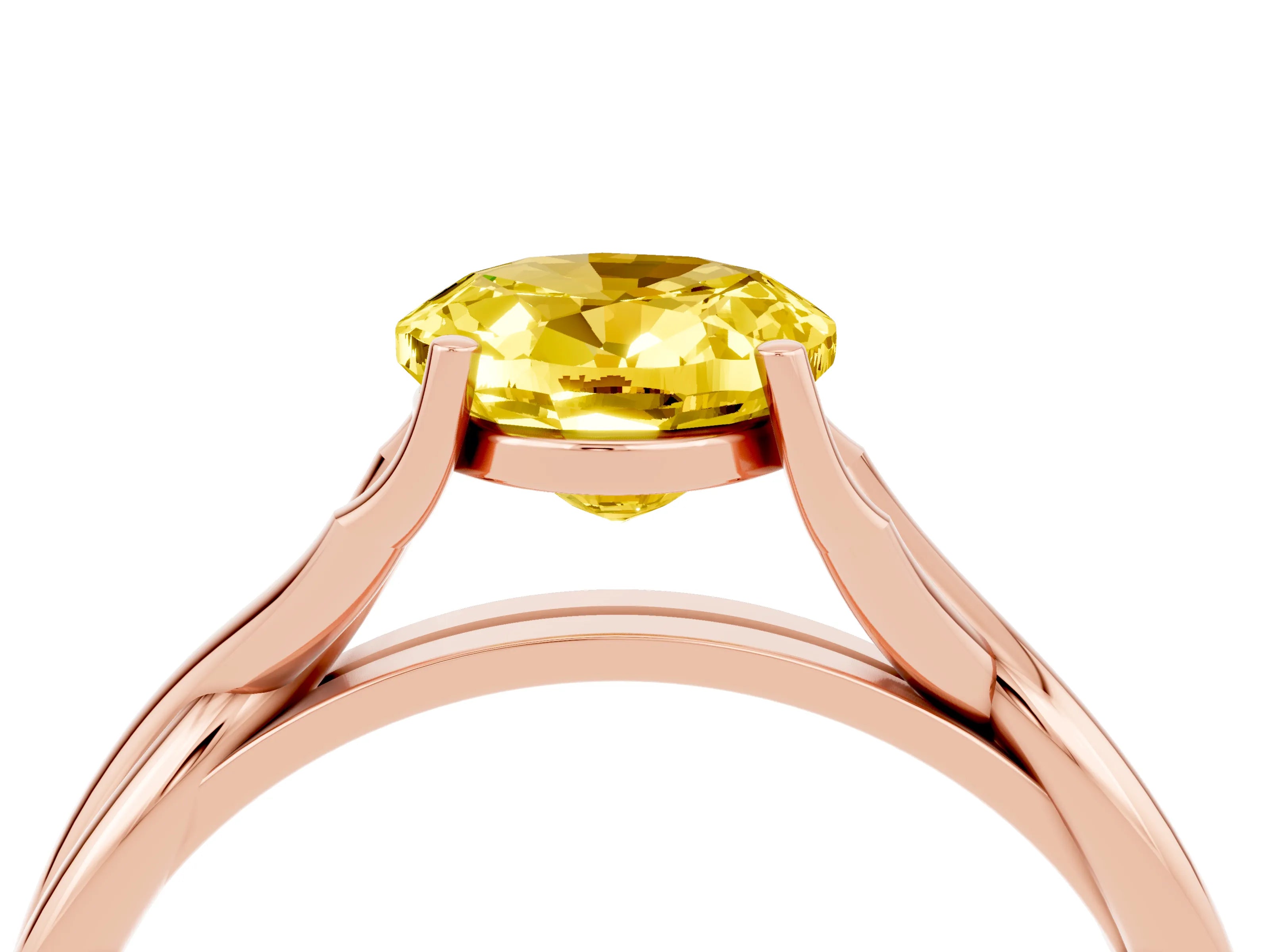 Rose gold Oval Cut Yellow Sapphire Solitaire Twist Band Prong Setting Ring_88