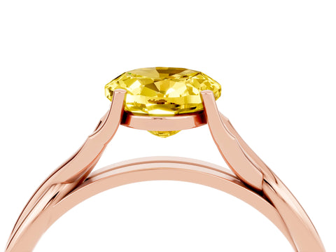 Rose gold Oval Cut Yellow Sapphire Solitaire Twist Band Prong Setting Ring_88