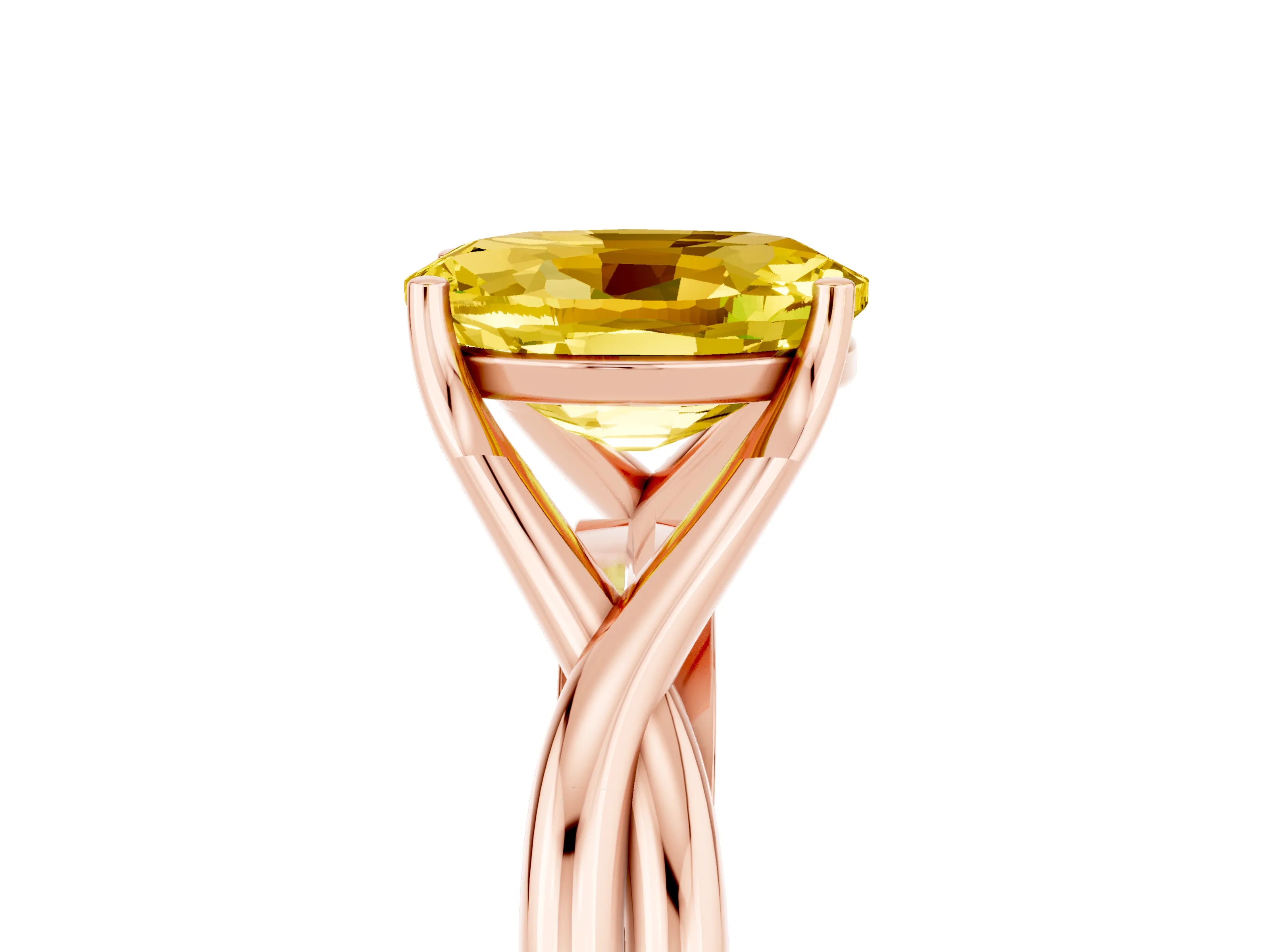 Rose gold Oval Cut Yellow Sapphire Solitaire Twist Band Prong Setting Ring_89