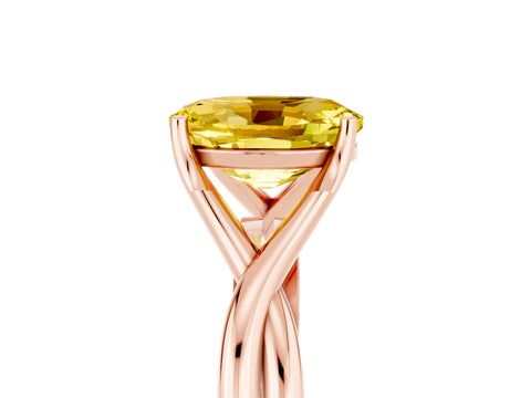 Rose gold Oval Cut Yellow Sapphire Solitaire Twist Band Prong Setting Ring_89
