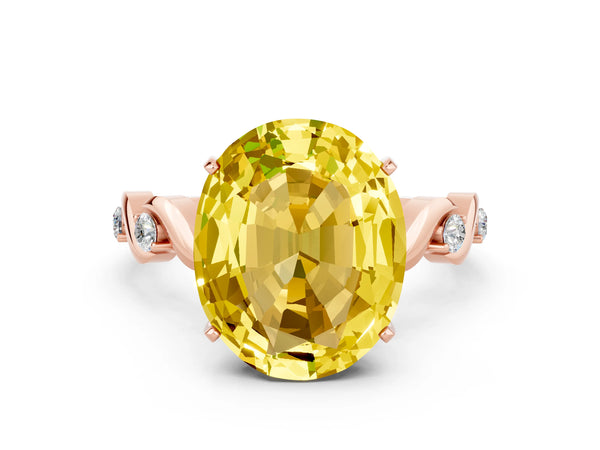 Rose gold Oval Cut Yellow Sapphire Solitaire Twisted Band with Round  Accents and Prong Setting