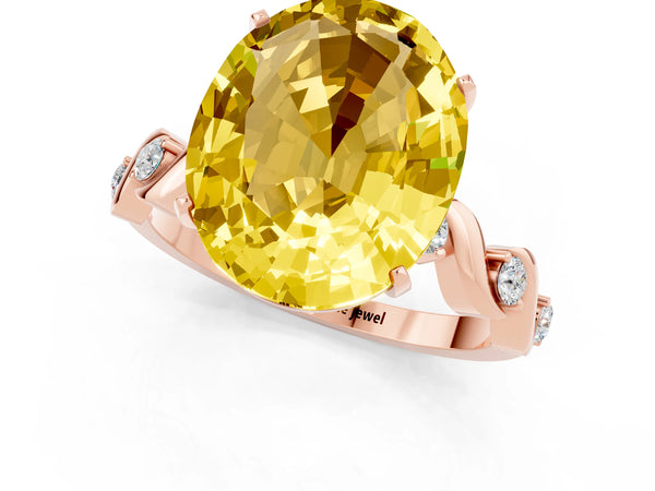 Rose gold Oval Cut Yellow Sapphire Solitaire Twisted Band with Round  Accents and Prong Setting