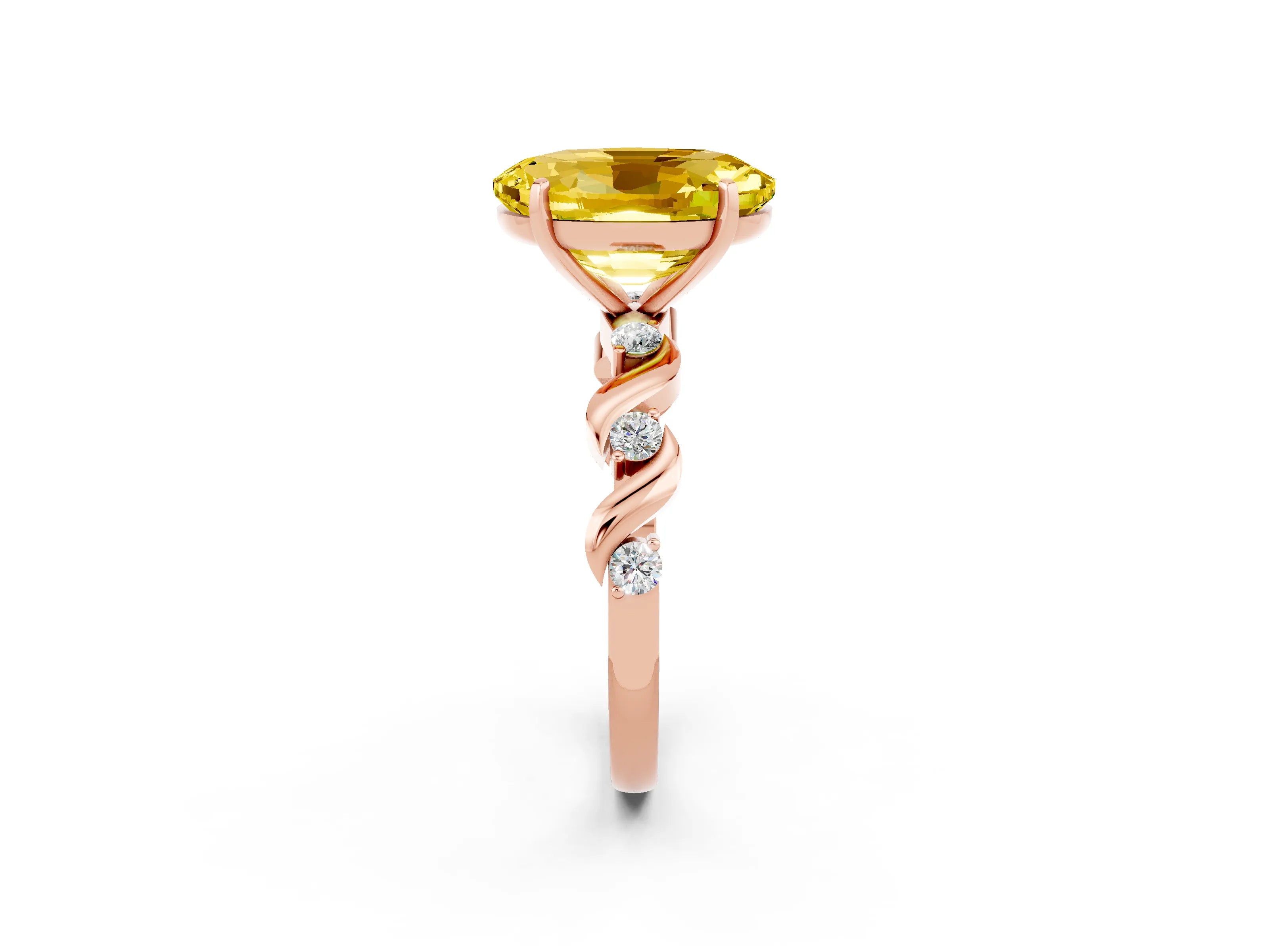 Rose gold Oval Cut Yellow Sapphire Solitaire Twisted Band with Round  Accents and Prong Setting_14