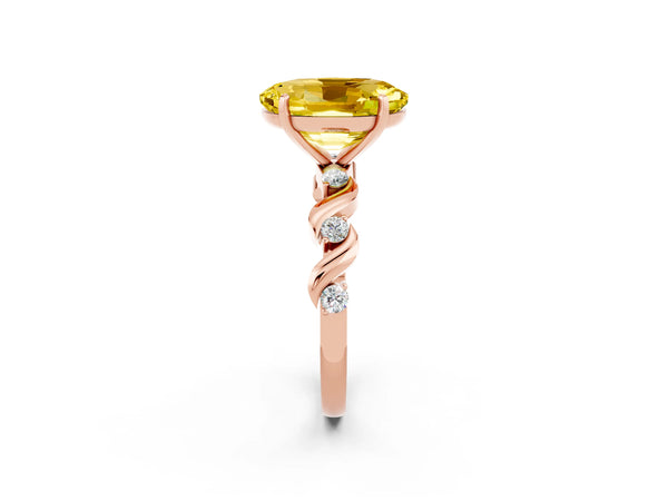 Rose gold Oval Cut Yellow Sapphire Solitaire Twisted Band with Round  Accents and Prong Setting