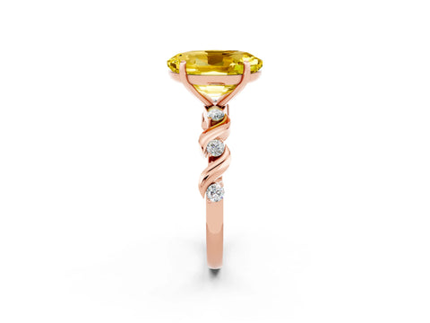 Rose gold Oval Cut Yellow Sapphire Solitaire Twisted Band with Round  Accents and Prong Setting_14