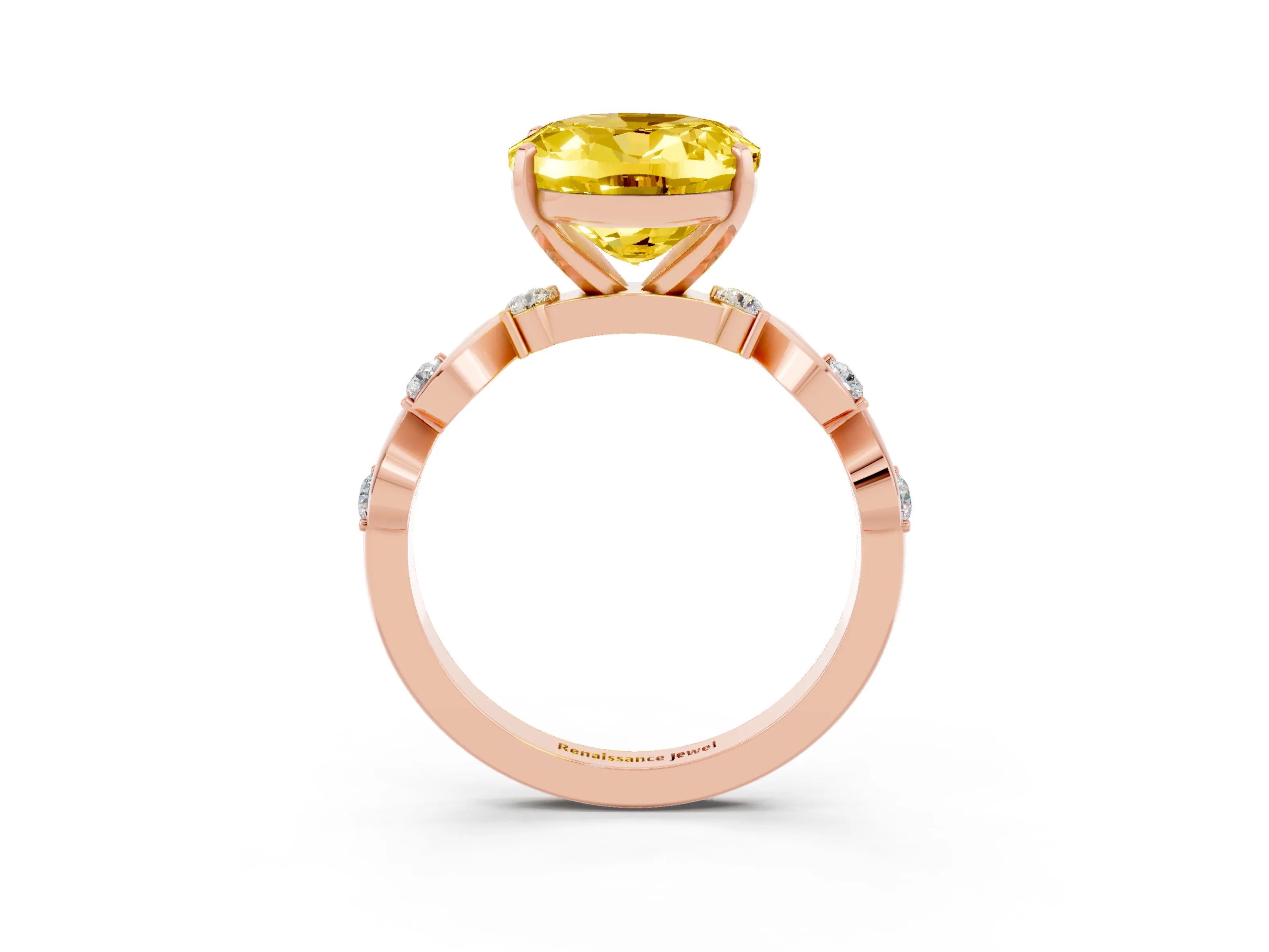 Rose gold Oval Cut Yellow Sapphire Solitaire Twisted Band with Round  Accents and Prong Setting_15