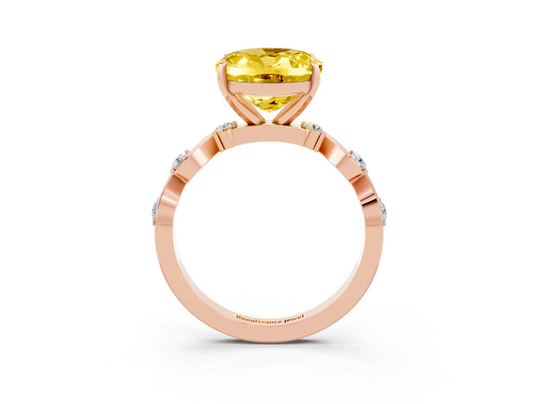 Rose gold Oval Cut Yellow Sapphire Solitaire Twisted Band with Round  Accents and Prong Setting