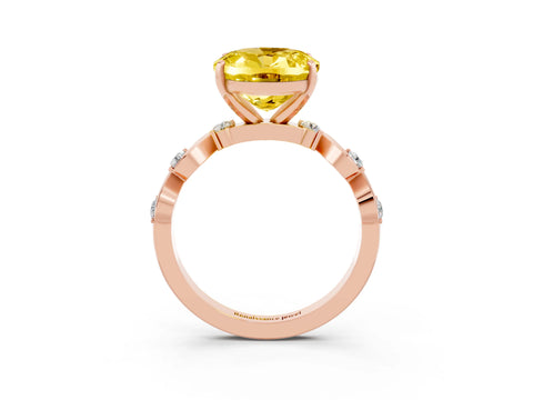 Rose gold Oval Cut Yellow Sapphire Solitaire Twisted Band with Round  Accents and Prong Setting_15