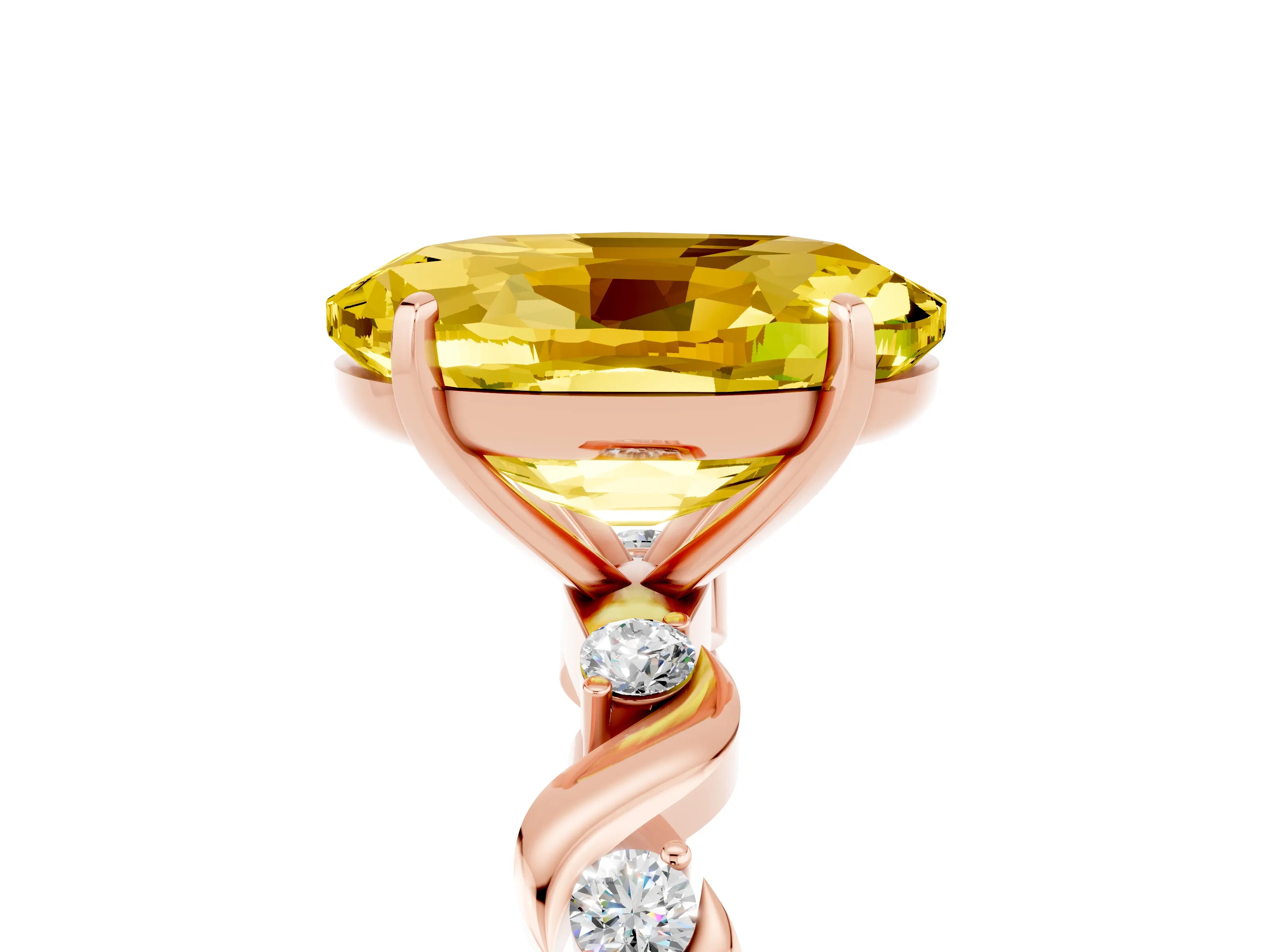 Rose gold Oval Cut Yellow Sapphire Solitaire Twisted Band with Round  Accents and Prong Setting_17