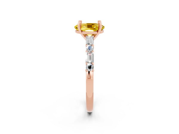 Rose gold Oval Cut Yellow Sapphire Solitaire with Side Baguettes and Channel Set Band