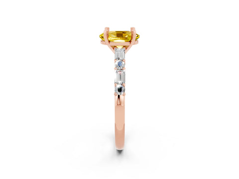 Rose gold Oval Cut Yellow Sapphire Solitaire with Side Baguettes and Channel Set Band_26