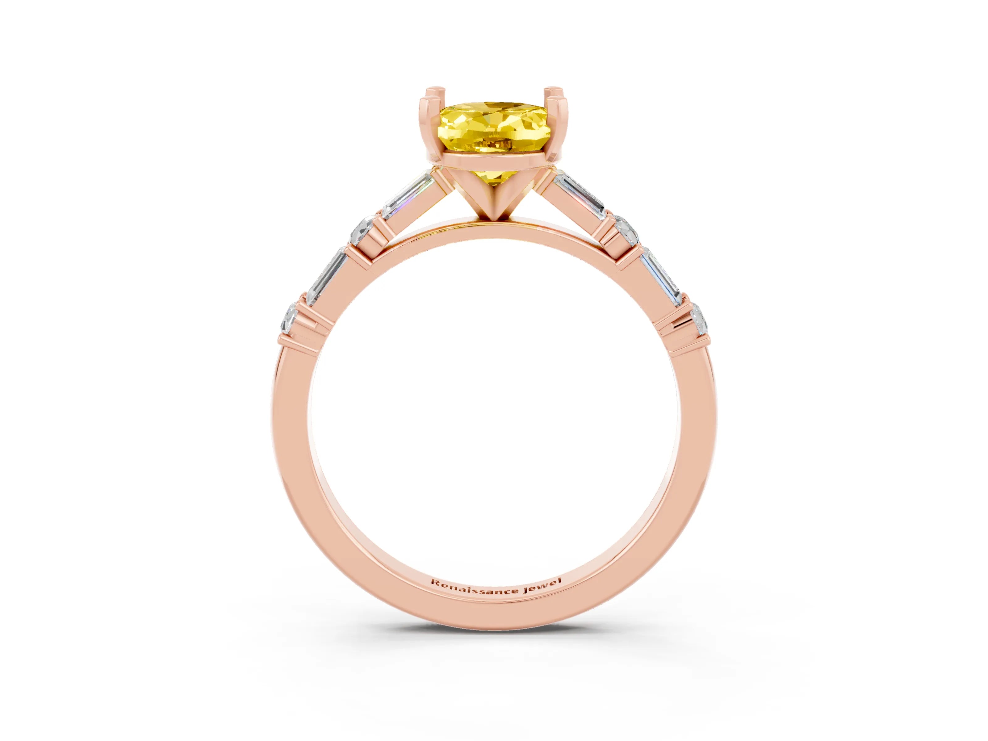 Rose gold Oval Cut Yellow Sapphire Solitaire with Side Baguettes and Channel Set Band_27