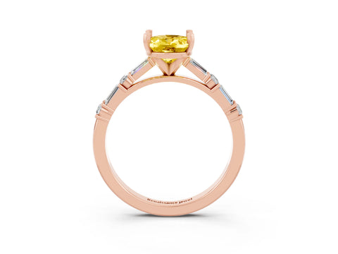 Rose gold Oval Cut Yellow Sapphire Solitaire with Side Baguettes and Channel Set Band_27