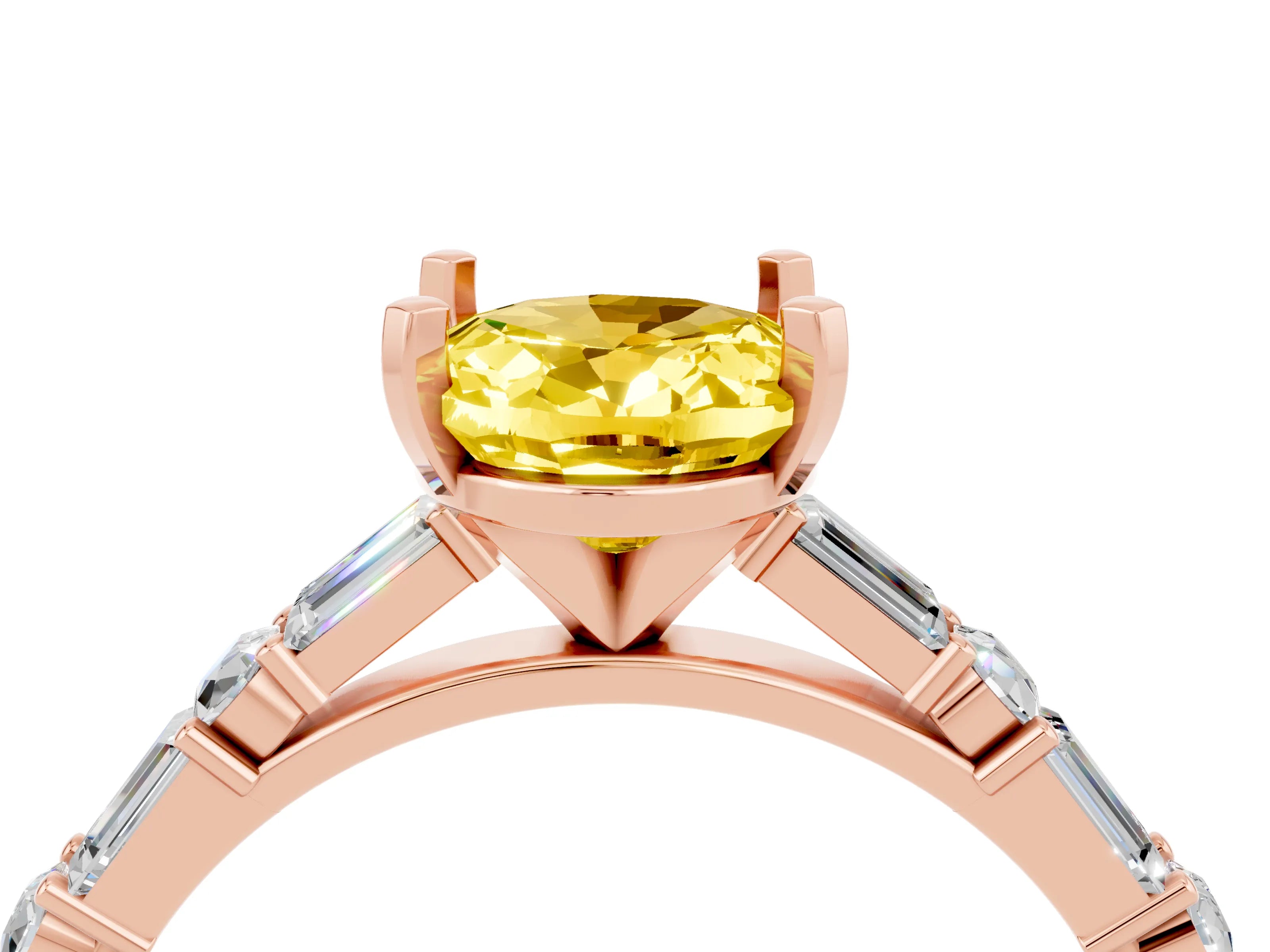Rose gold Oval Cut Yellow Sapphire Solitaire with Side Baguettes and Channel Set Band_28