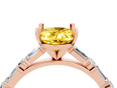 Rose gold Oval Cut Yellow Sapphire Solitaire with Side Baguettes and Channel Set Band_28