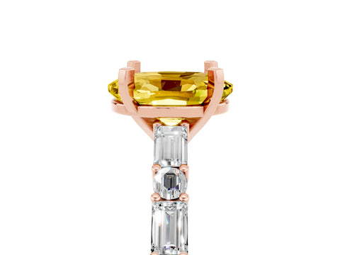 Rose gold Oval Cut Yellow Sapphire Solitaire with Side Baguettes and Channel Set Band_29